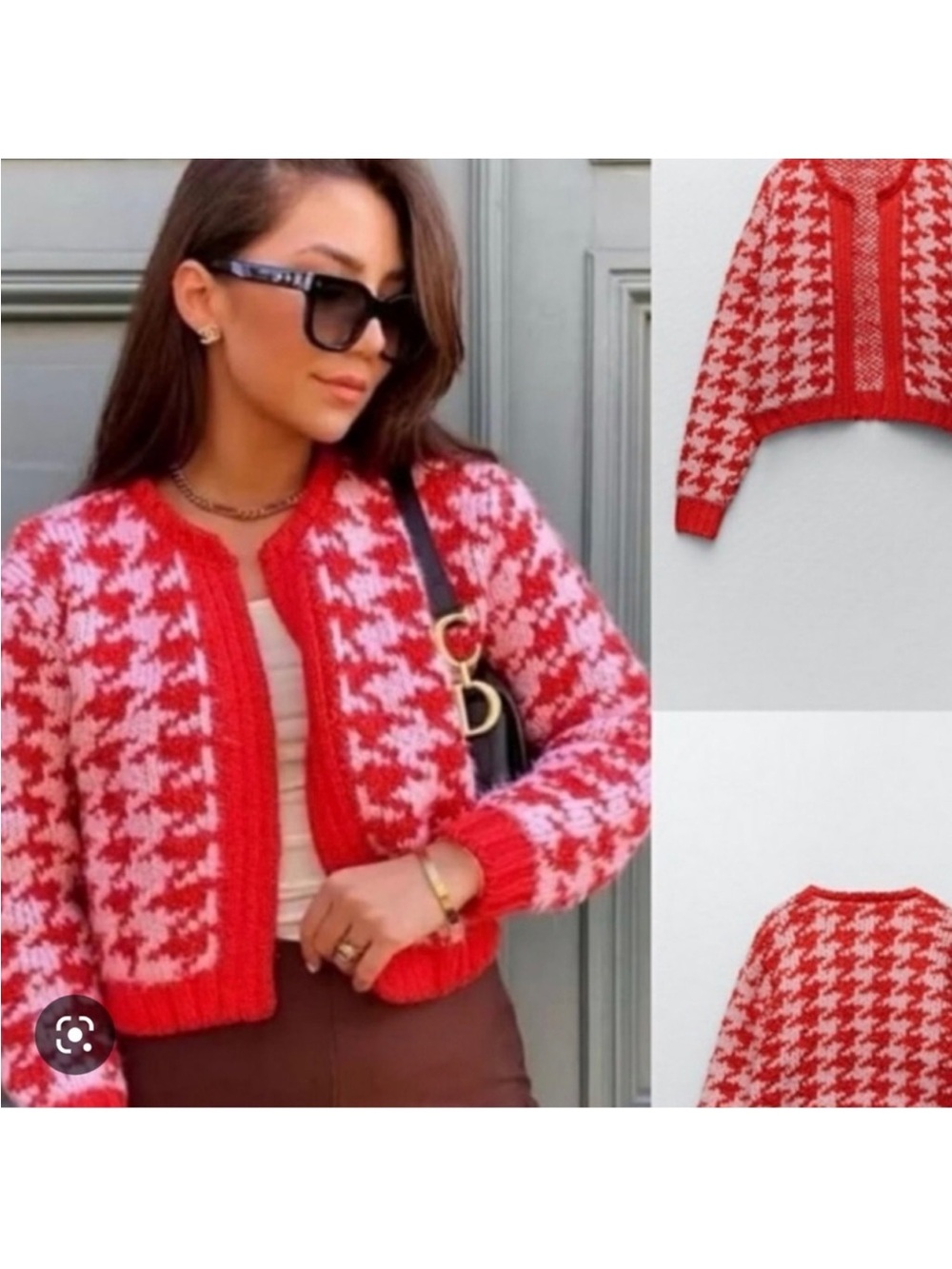 ZARA HOUNDSTOOTH CARDIGAN Bloggers Favorite medium crop pink red